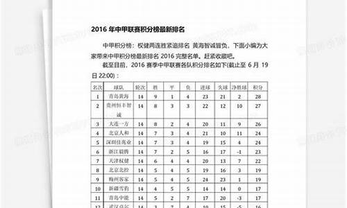 2016年中甲联赛积分榜_2016赛季中超积分榜